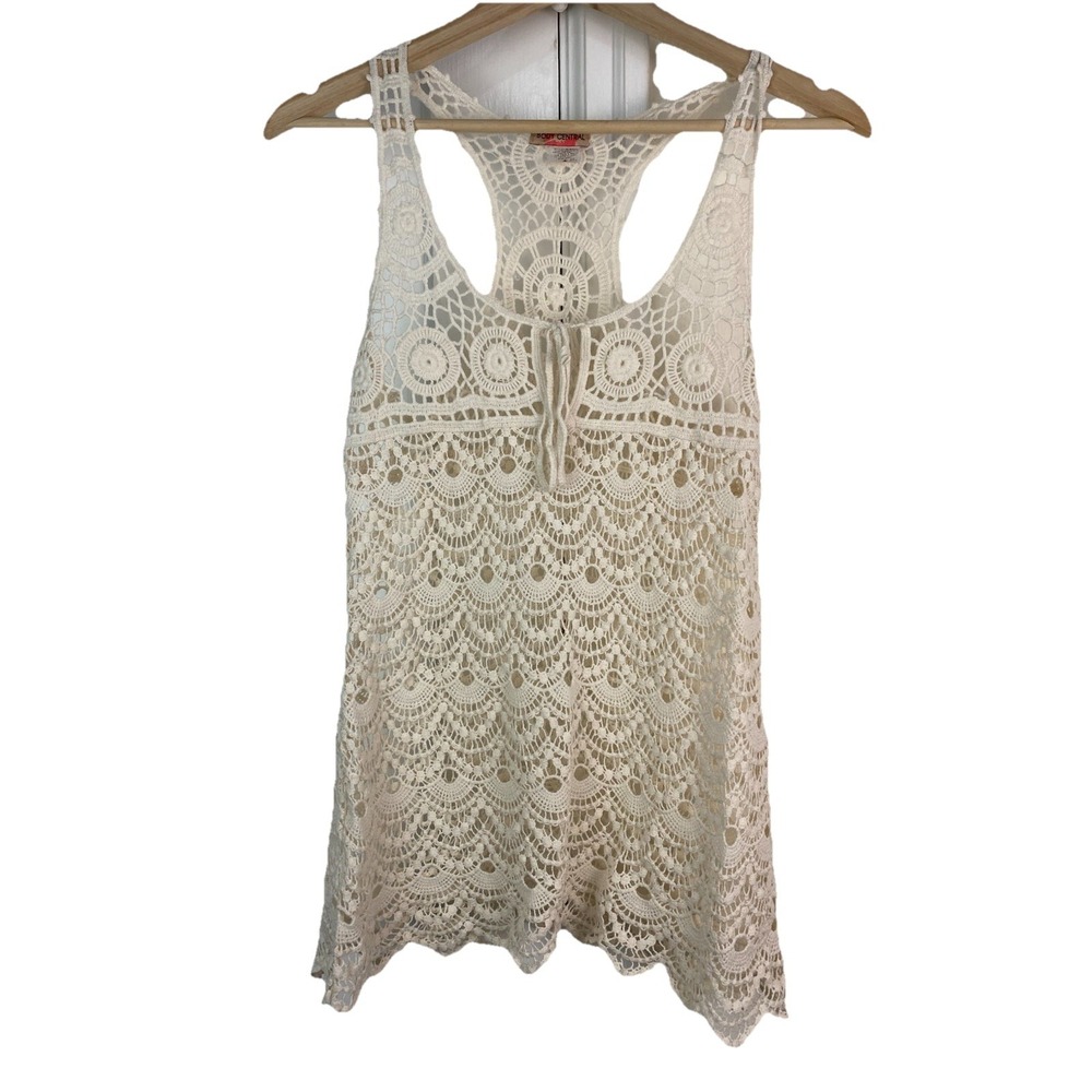 Body Central Women's S Open Knit Delicate Crochet Lace Racerback Tank Top